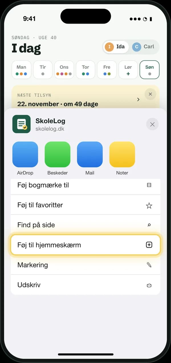 iPhone, trin 3: Tryk Føj til hjemmeskærm