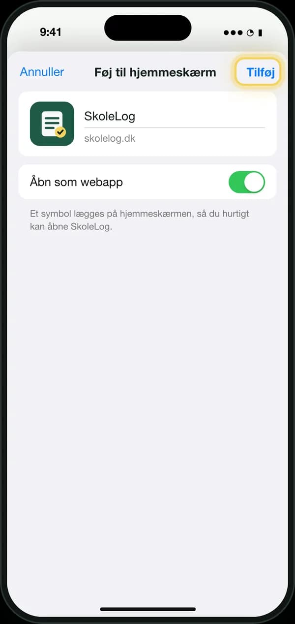 iPhone, trin 4: Tryk Tilføj
